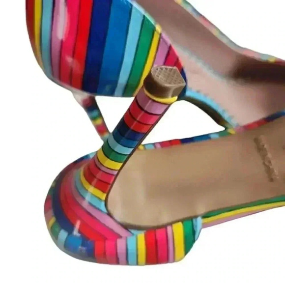 NWOT Betsey Johnson Relay Rainbow Striped Pink Bow Stiletto Pumps Heels Size  8 - Picture 7 of 8